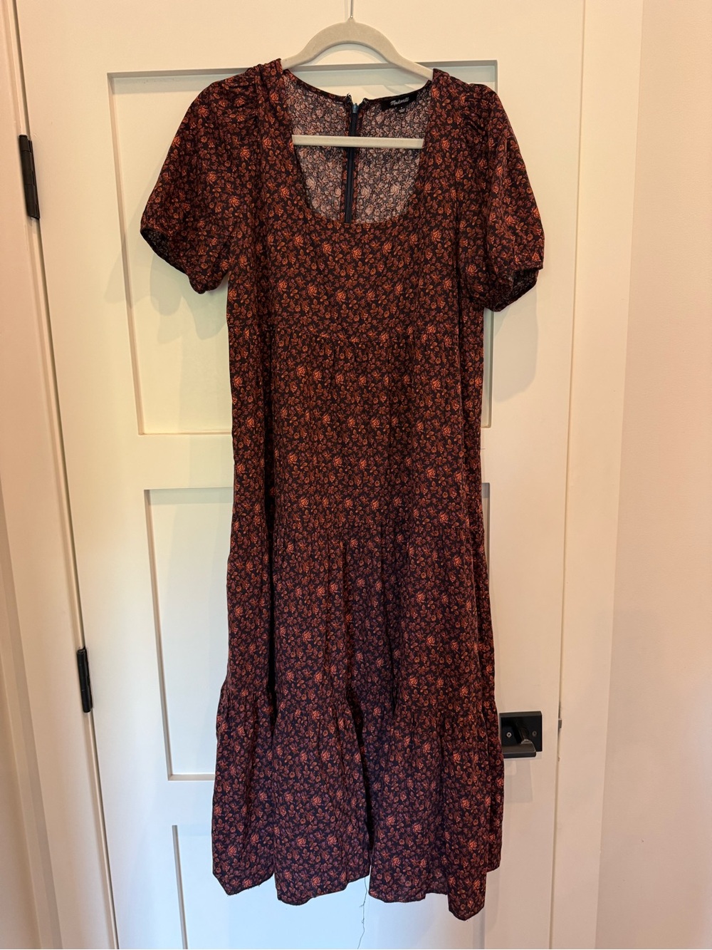 Madewell Black and Rust Floral Tiered Midi Dress
